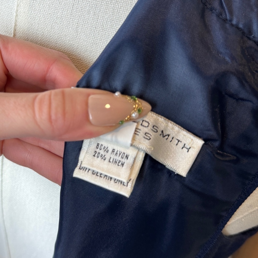 Vintage Navy Blue Linen Shift Dress With Floral Trim - Picture 9 of 10